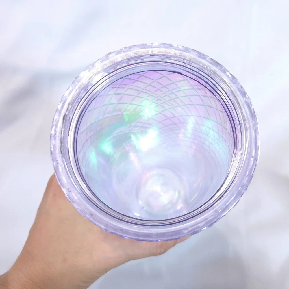 Starbucks Iridescent Faceted Grid Tumbler Cold Cup 24oz Venti Straw Lilac Purple